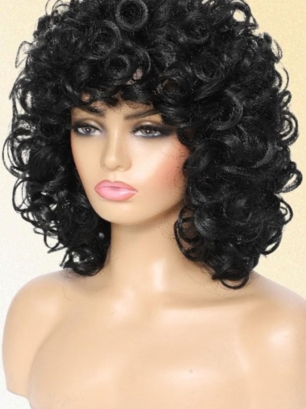 Soft Loose Short Afro Curly Synthetic Hair Wig with Bangs